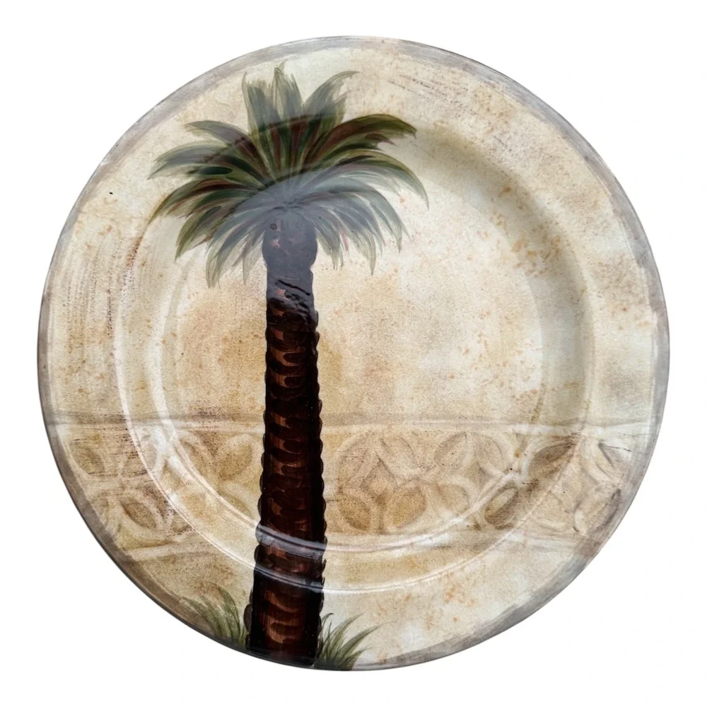 BELLAGIO Tabletop Unlimited Palm Tree Dinner Plates Set of 4 Hand Painted 10.5